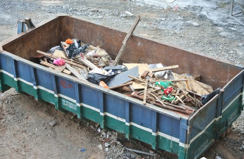 Blackwall skip hire container in a residential area
